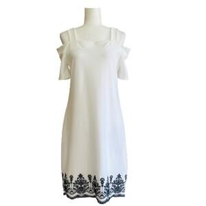 The Limited Dress White Black Embroidery Short Sleeve Summer Dress Small NEW